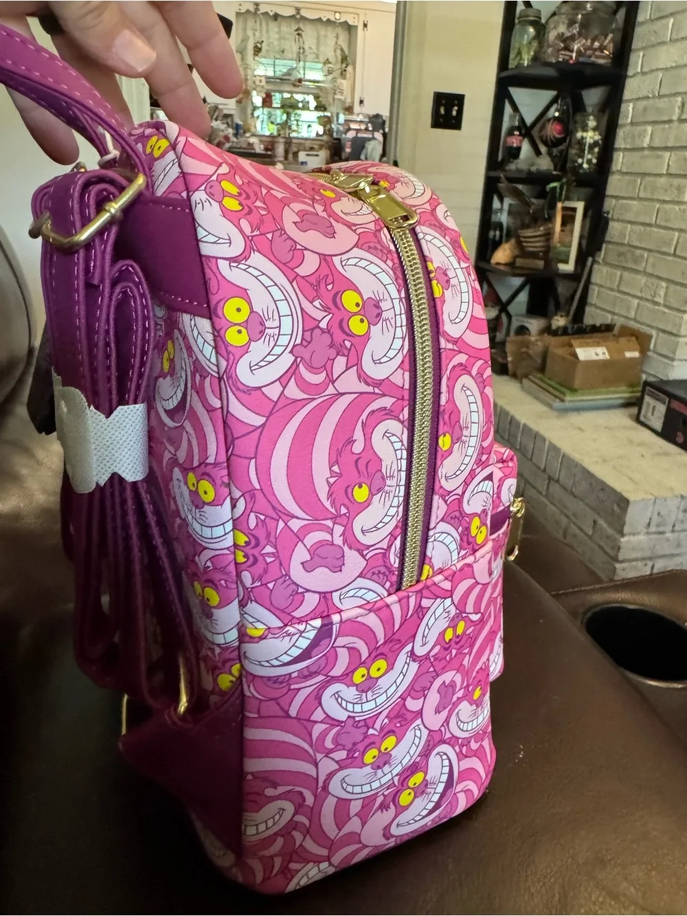 Loungefly Disney Cheshire Cat Pink Mini Backpack with Yellow Accents